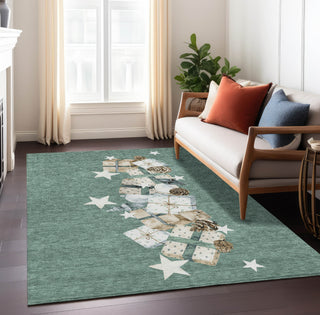 Piper Looms Chantille Christmas ACN1825 Seafoam Machine Washable Area Rug Lifestyle Image Feature