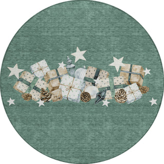Piper Looms Chantille Christmas ACN1825 Seafoam Machine Washable Area Rug Round Main Image