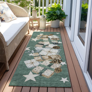 Piper Looms Chantille Christmas ACN1825 Seafoam Machine Washable Area Rug Runner Outdoor Lifestyle Image Feature