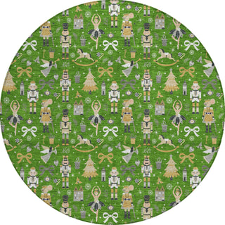 Piper Looms Chantille Christmas ACN1827 Green Machine Washable Area Rug Round Main Image