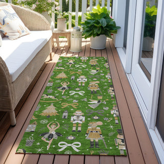 Piper Looms Chantille Christmas ACN1827 Green Machine Washable Area Rug Runner Outdoor Lifestyle Image Feature
