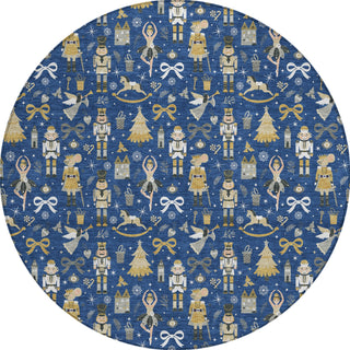 Piper Looms Chantille Christmas ACN1827 Navy Machine Washable Area Rug Round Main Image