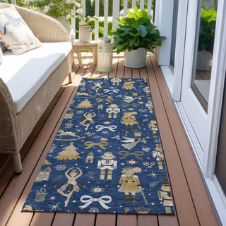 Piper Looms Chantille Christmas ACN1827 Navy Machine Washable Area Rug Runner Outdoor Lifestyle Image Feature