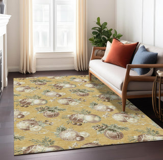 Piper Looms Chantille Christmas ACN1828 Gold Machine Washable Area Rug Lifestyle Image Feature