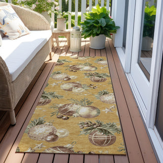 Piper Looms Chantille Christmas ACN1828 Gold Machine Washable Area Rug Runner Outdoor Lifestyle Image Feature