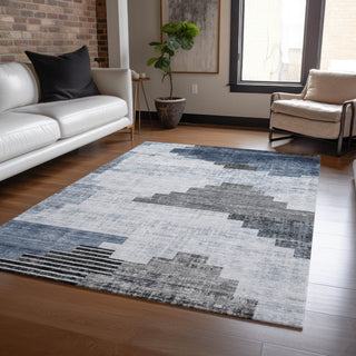 Piper Looms Chantille Geometric ACN1829 Blue Machine Washable Area Rug Lifestyle Image Feature