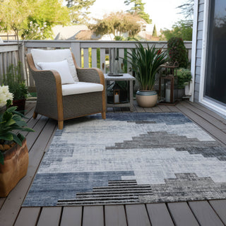 Piper Looms Chantille Geometric ACN1829 Blue Machine Washable Area Rug Outdoor Lifestyle Image Feature