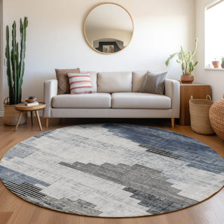Piper Looms Chantille Geometric ACN1829 Blue Machine Washable Area Rug Round Lifestyle Image Feature