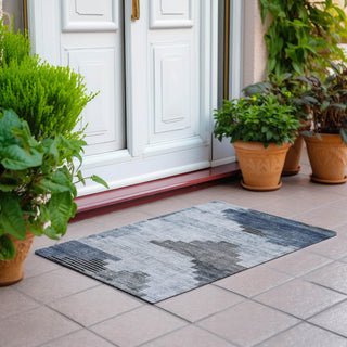 Piper Looms Chantille Geometric ACN1829 Blue Machine Washable Area Rug Scatter Outdoor Lifestyle Image Feature
