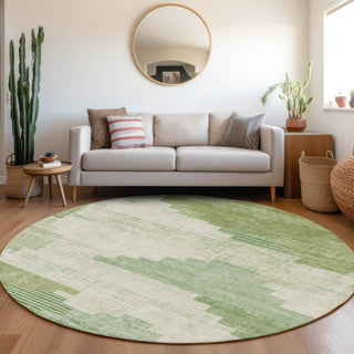 Piper Looms Chantille Geometric ACN1829 Sage Machine Washable Area Rug Round Lifestyle Image Feature