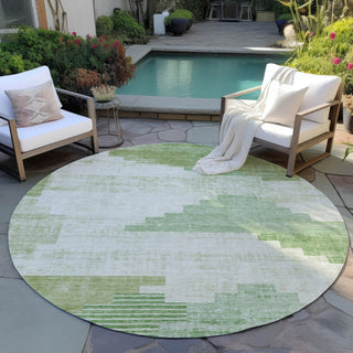 Piper Looms Chantille Geometric ACN1829 Sage Machine Washable Area Rug Round Outdoor Lifestyle Image Feature
