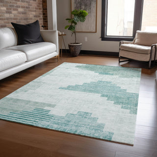 Piper Looms Chantille Geometric ACN1829 Teal Machine Washable Area Rug Lifestyle Image Feature