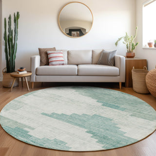 Piper Looms Chantille Geometric ACN1829 Teal Machine Washable Area Rug Round Lifestyle Image Feature