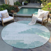 Piper Looms Chantille Geometric ACN1829 Teal Machine Washable Area Rug Round Outdoor Lifestyle Image Feature