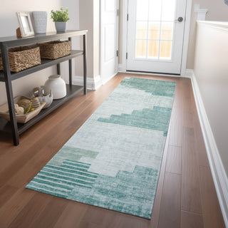 Piper Looms Chantille Geometric ACN1829 Teal Machine Washable Area Rug Runner Lifestyle Image Feature