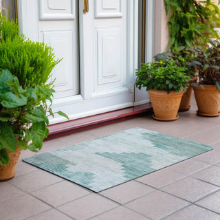 Piper Looms Chantille Geometric ACN1829 Teal Machine Washable Area Rug Scatter Outdoor Lifestyle Image Feature