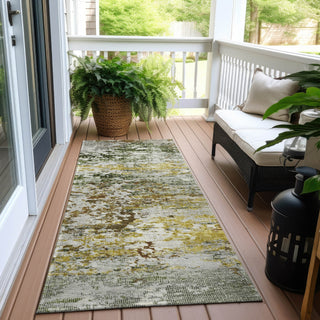 Piper Looms Chantille Modern ACN1830 Gold Machine Washable Area Rug Runner Outdoor Lifestyle Image Feature
