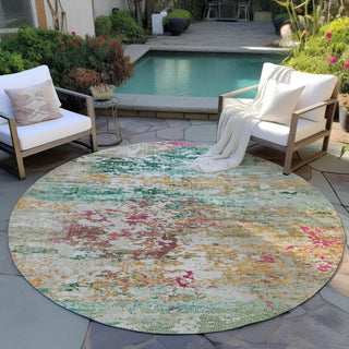 Piper Looms Chantille Modern ACN1830 Orange Machine Washable Area Rug Round Outdoor Lifestyle Image Feature