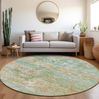 Piper Looms Chantille Modern ACN1830 Teal Machine Washable Area Rug Round Lifestyle Image Feature