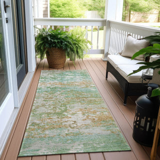 Piper Looms Chantille Modern ACN1830 Teal Machine Washable Area Rug Runner Outdoor Lifestyle Image Feature