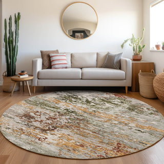 Piper Looms Chantille Modern ACN1830 Terracotta Machine Washable Area Rug Round Lifestyle Image Feature