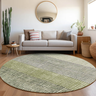 Piper Looms Chantille Geometric ACN1831 Aloe Machine Washable Area Rug Round Lifestyle Image Feature