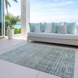 Piper Looms Chantille Geometric ACN1831 Aqua Machine Washable Area Rug Outdoor Lifestyle Image Feature