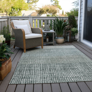 Piper Looms Chantille Geometric ACN1831 Aqua Machine Washable Area Rug Outdoor Lifestyle Image Feature