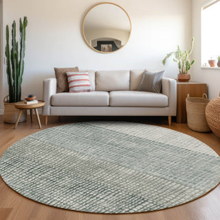 Piper Looms Chantille Geometric ACN1831 Aqua Machine Washable Area Rug Round Lifestyle Image Feature