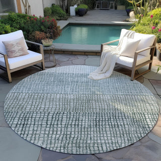 Piper Looms Chantille Geometric ACN1831 Aqua Machine Washable Area Rug Round Outdoor Lifestyle Image Feature