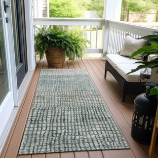 Piper Looms Chantille Geometric ACN1831 Aqua Machine Washable Area Rug Runner Outdoor Lifestyle Image Feature
