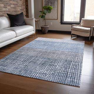 Piper Looms Chantille Geometric ACN1831 Blue Machine Washable Area Rug Lifestyle Image Feature