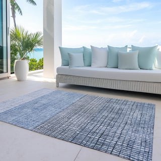 Piper Looms Chantille Geometric ACN1831 Blue Machine Washable Area Rug Outdoor Lifestyle Image Feature