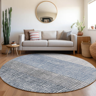 Piper Looms Chantille Geometric ACN1831 Blue Machine Washable Area Rug Round Lifestyle Image Feature