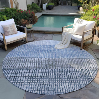 Piper Looms Chantille Geometric ACN1831 Blue Machine Washable Area Rug Round Outdoor Lifestyle Image Feature