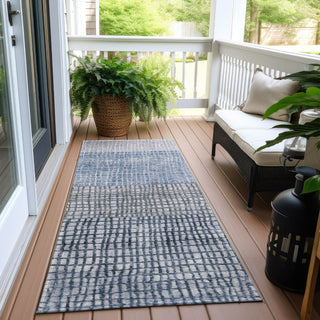 Piper Looms Chantille Geometric ACN1831 Blue Machine Washable Area Rug Runner Outdoor Lifestyle Image Feature