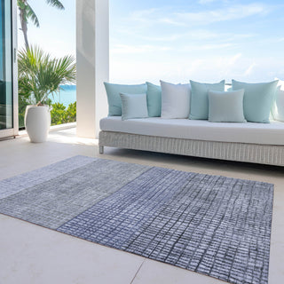 Piper Looms Chantille Geometric ACN1831 Denim Machine Washable Area Rug Outdoor Lifestyle Image Feature