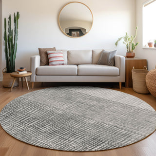 Piper Looms Chantille Geometric ACN1831 Gray Machine Washable Area Rug Round Lifestyle Image Feature
