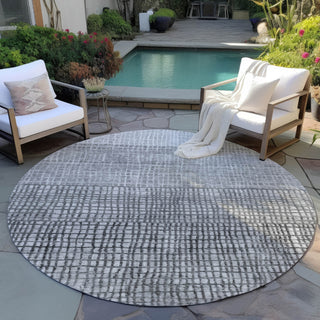 Piper Looms Chantille Geometric ACN1831 Gray Machine Washable Area Rug Round Outdoor Lifestyle Image Feature