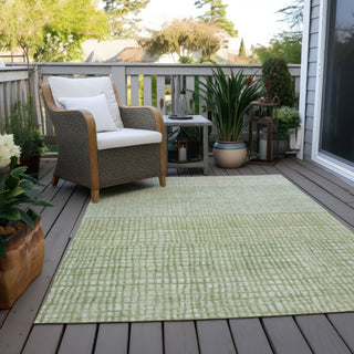 Piper Looms Chantille Geometric ACN1831 Sage Machine Washable Area Rug Outdoor Lifestyle Image Feature