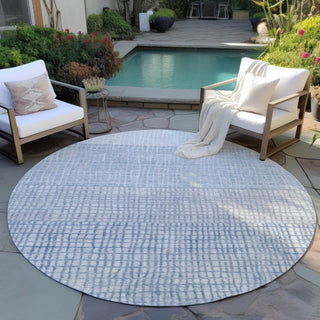Piper Looms Chantille Geometric ACN1831 Sky Machine Washable Area Rug Round Outdoor Lifestyle Image Feature