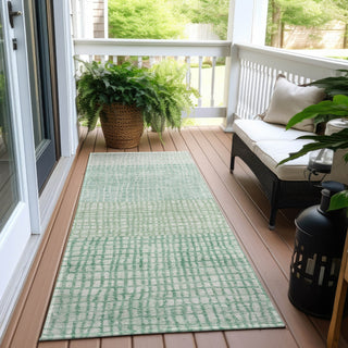 Piper Looms Chantille Geometric ACN1831 Teal Machine Washable Area Rug Runner Outdoor Lifestyle Image Feature