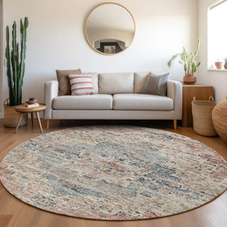 Piper Looms Chantille Global ACN1832 Beige Machine Washable Area Rug Round Lifestyle Image Feature