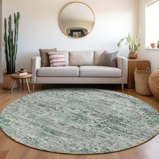 Piper Looms Chantille Global ACN1832 Teal Machine Washable Area Rug Round Lifestyle Image Feature