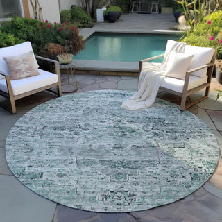 Piper Looms Chantille Global ACN1832 Teal Machine Washable Area Rug Round Outdoor Lifestyle Image Feature