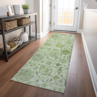 Piper Looms Chantille Damask ACN1833 Aloe Machine Washable Area Rug Runner Lifestyle Image Feature