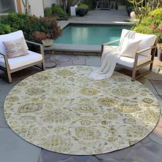 Piper Looms Chantille Damask ACN1833 Beige Machine Washable Area Rug Round Outdoor Lifestyle Image Feature