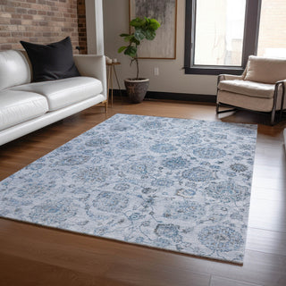 Piper Looms Chantille Damask ACN1833 Blue Machine Washable Area Rug Lifestyle Image Feature