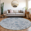 Piper Looms Chantille Damask ACN1833 Blue Machine Washable Area Rug Round Lifestyle Image Feature