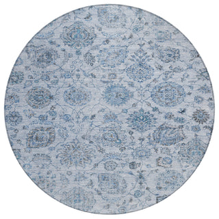 Piper Looms Chantille Damask ACN1833 Blue Machine Washable Area Rug Round Main Image